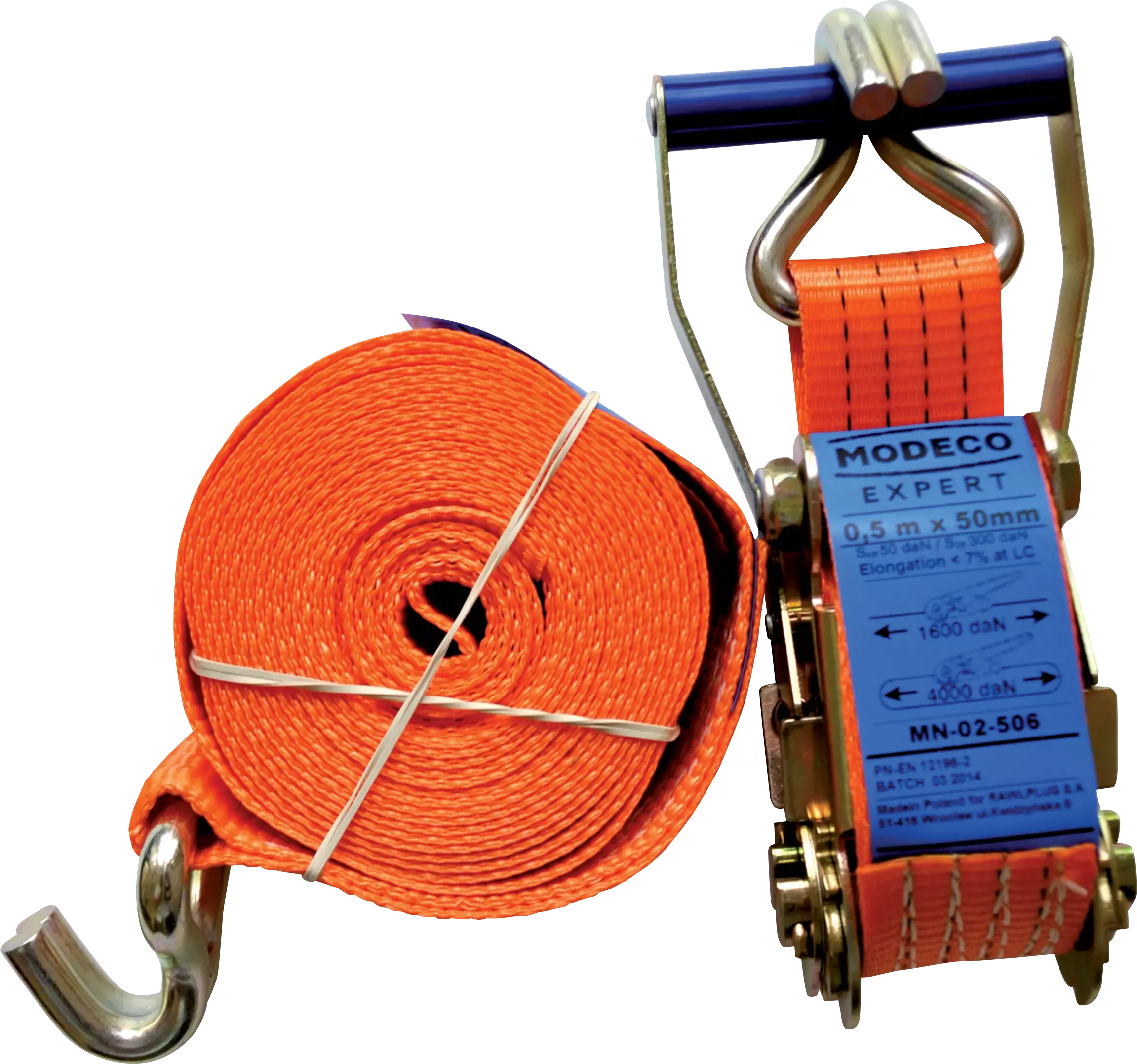 Transportavimo diržas 8m x 50 mm su sagtimi – plastikinis maišelis – 1 vnt.