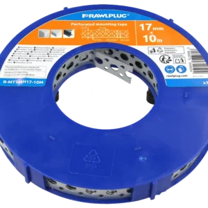 Perforuota montavimo juosta 17 mm, tiesi, kelių skylučių dangtelyje, rulonas 10 m – plastikinis maišelis – 1 vnt.
