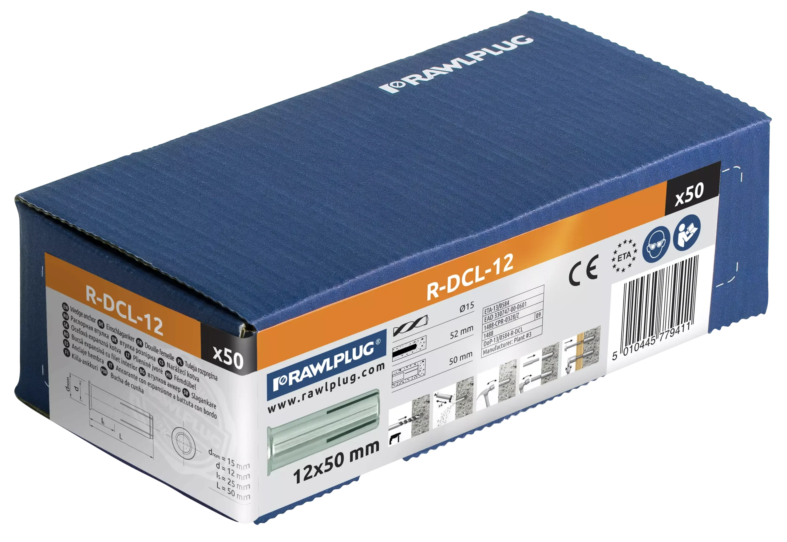 Cinkuotas įvorės inkaras su vidiniu sriegiu ir flanšu R-DCL M12 × 50 mm – kartoninė dėžė – 50 vnt. - Image 3