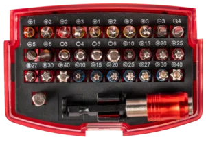25 mm antgalių rinkinys PH PZ SL T TS adapteris 1/4" – plastikinė dėžutė – 32 elementų