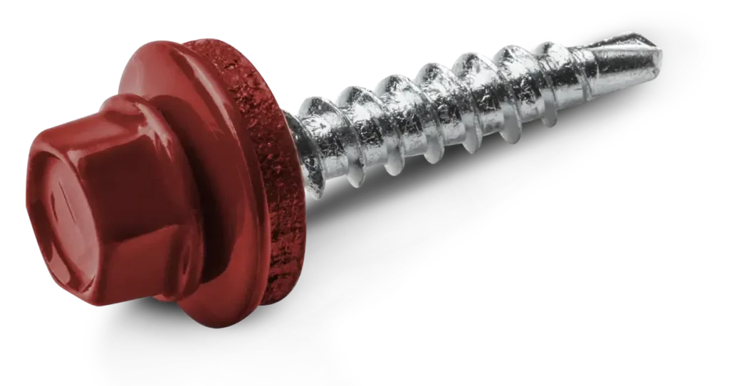 Savaime gręžiantys medvaržčiai OD 4,8 × 28 mm su poveržle T14 RAL 3011 – kartoninė dėžė – 250 vnt.