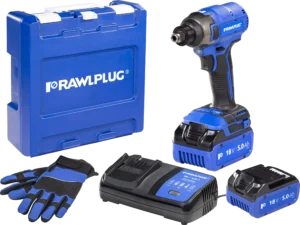 18 V RawlWRENCH Smūginis vairuotojas 210 Nm 2 akumuliatoriai 5,0 Ah įkroviklis 6,5 A dėklas RawlCASE – plastikinis lagaminėlis – 1 vnt.