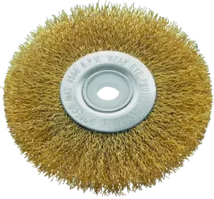 Diskinis šepetys 115 mm žalvaris kampiniam šlifuokliui – lizdinė pakuotė – 1 vnt.