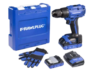 18 V RawlDRIVER 70Nm Akumuliatorinis gręžtuvas, komplektas su RawlCASE, 2 akumuliatoriai 2.0 Ah ir 1,5 A RawlCHARGER – plastikinis lagaminėlis – 1 vnt.