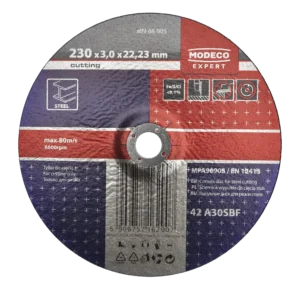 230 × 3,0 × 22,23 metalo pjovimo šlifavimo diskas, mm išgaubtas – kartoninė dėžė – 25 vnt.