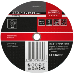 230 × 1,9 × 22,23 mm plokščias aliuminio pjovimo diskas – kartoninė dėžė – 25 vnt.