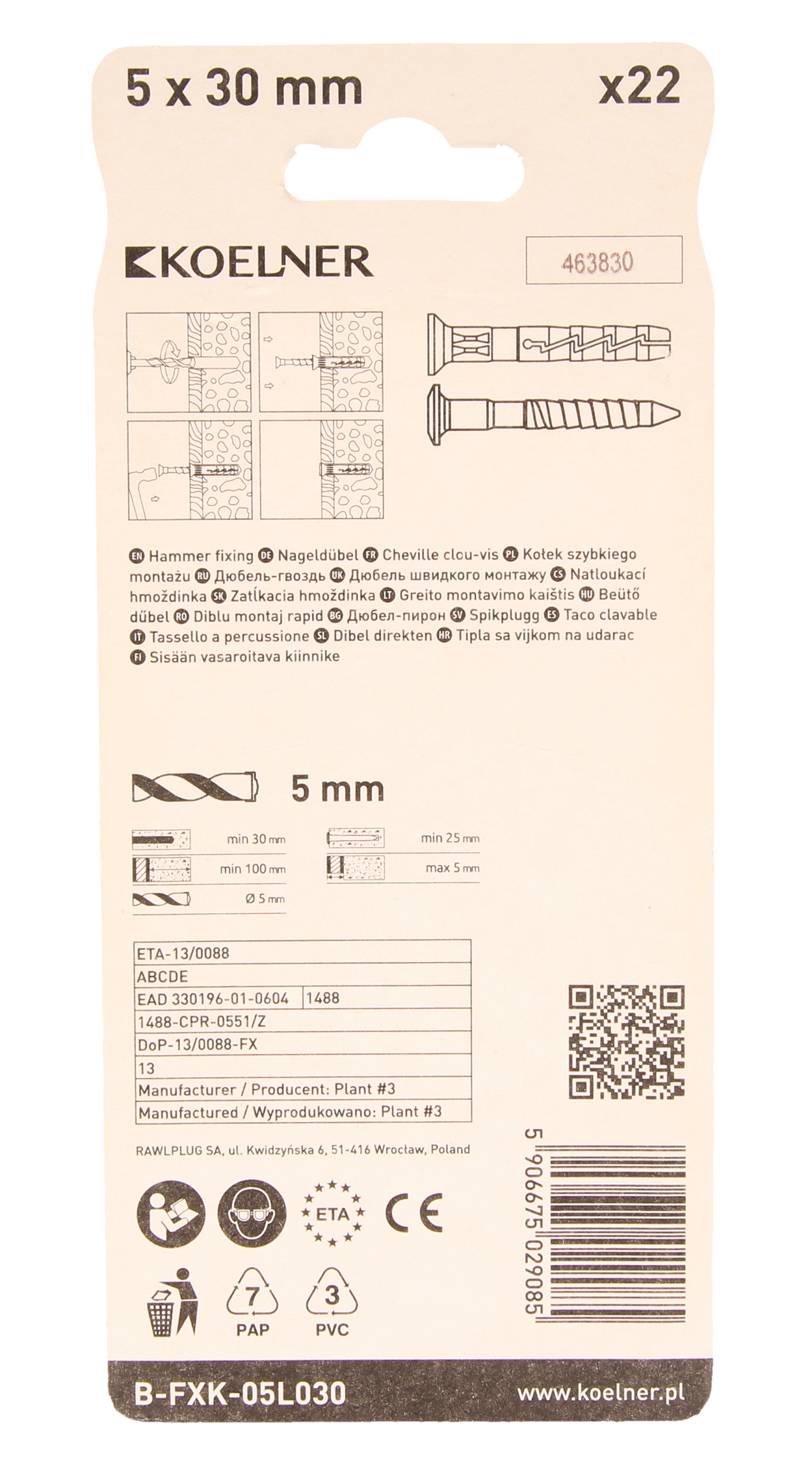 FX-L Greitas montavimas nailoninis įkalamas kaištis su įleidžiama galvute 5 × 30 mm – lizdinė pakuotė – 22 vnt. - Image 3