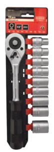 Lizdų komplektas 10-22 mm reketas 1/2'' Cr-V sanit – plastikinė pakabinama pakuotė – 9 elementų
