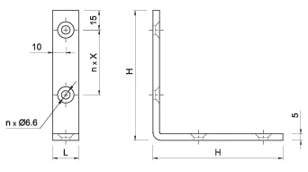 Lygiašonis spindulio kampas – sunkus tipas D-MK 140 × 140 × 20 mm – vienetinė pakuotė – 1 vnt. techninis brėžinys