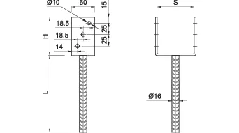 U formos kolonos atrama betonavimui 61 × 120 × 60 × 4 mm – etiketė – 1 vnt. techninis brėžinys