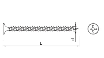Fosfatinis varžtas gipso kartono plokštėms – metalas FS 3,5 × 19 mm – lizdinė pakuotė – 100 vnt. techninis brėžinys